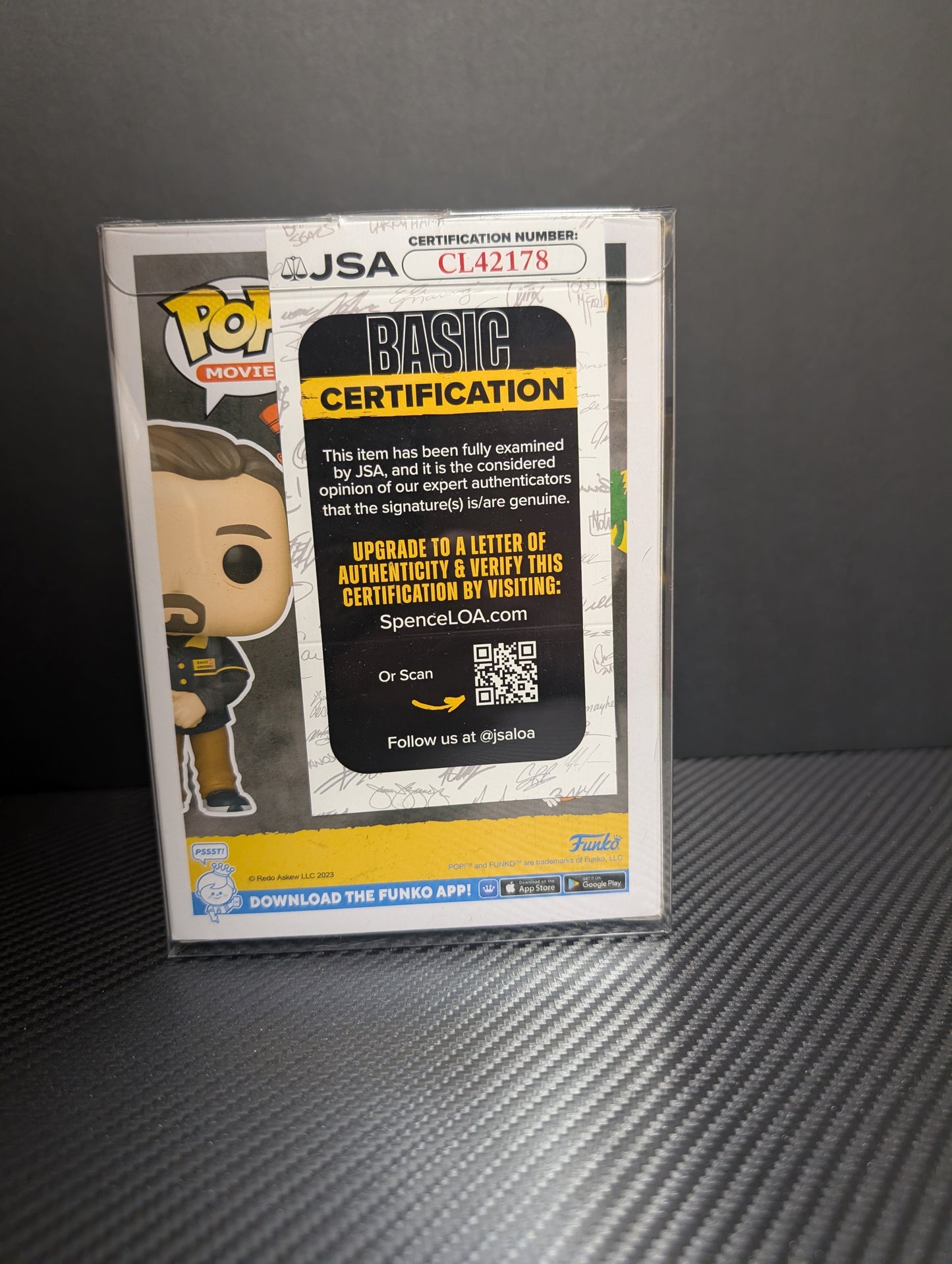 SIGNED Brian O'Halloran Funko Pop! Dante 1482 JSA PopShield protector with Secret Stash exclusive "I ASSURE YOU WE'RE FUNK-OPEN" sticker