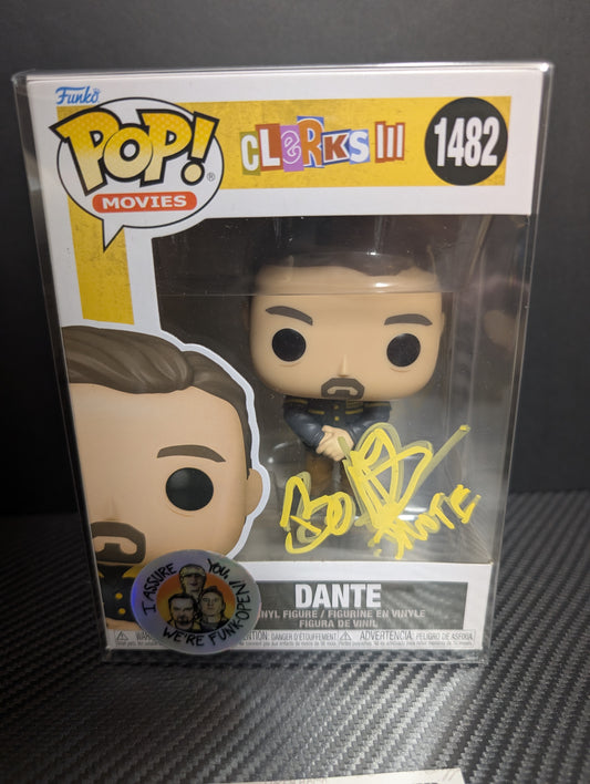 SIGNED Brian O'Halloran Funko Pop! Dante 1482 JSA PopShield protector with Secret Stash exclusive "I ASSURE YOU WE'RE FUNK-OPEN" sticker