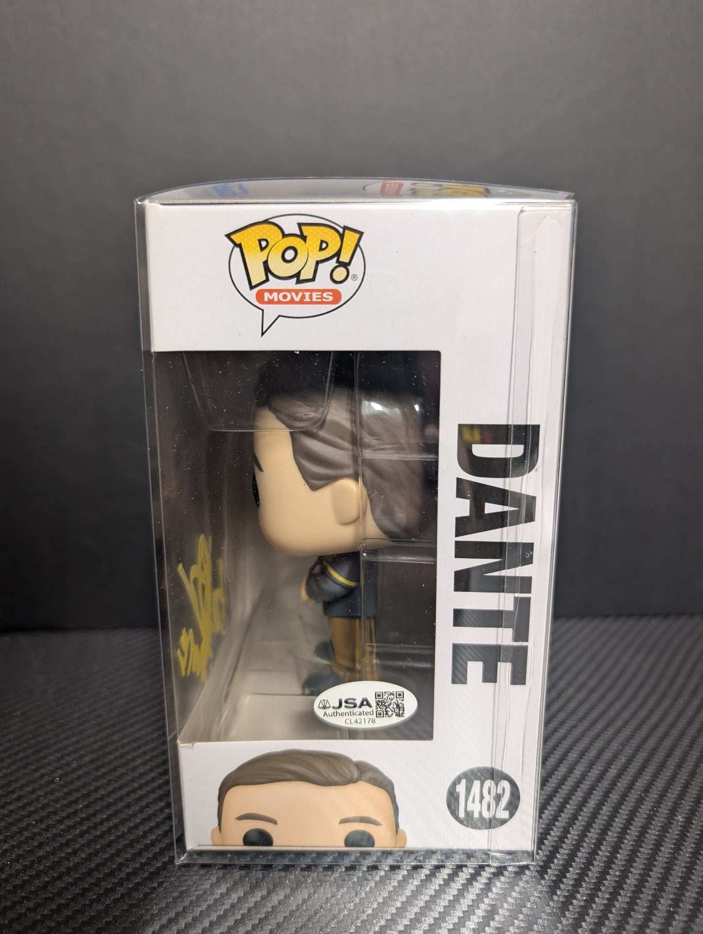 SIGNED Brian O'Halloran Funko Pop! Dante 1482 JSA PopShield protector with Secret Stash exclusive "I ASSURE YOU WE'RE FUNK-OPEN" sticker