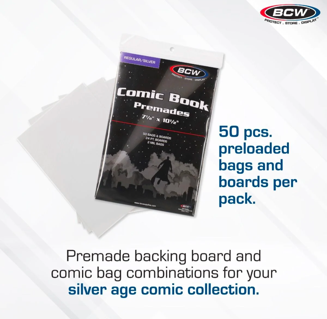 BCW Supplies Comic Premade Bag and Board Resealable Silver Age
